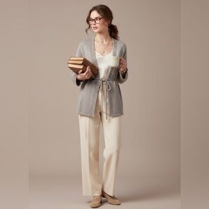 Lambswool Blend Belted Cardigan Light Academia Cottagecore Open Knit Sweater M